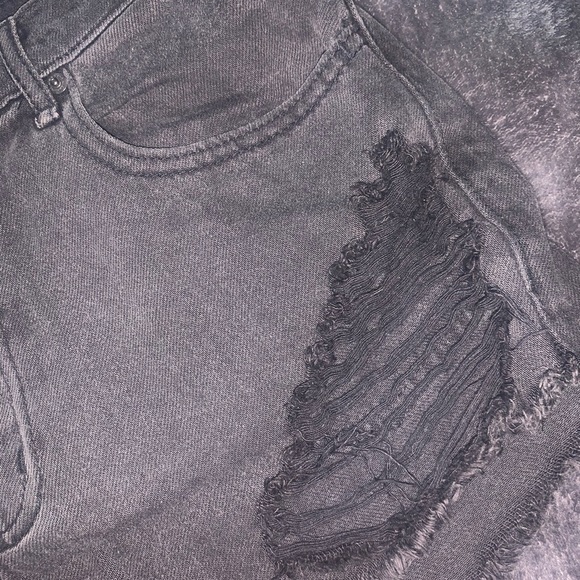 Women’s High-Waisted Distressed Black Denim Shorts - Picture 6 of 9